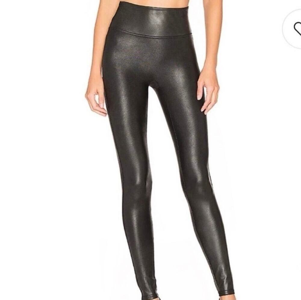 Spanx High Rise Faux Leather Athletic Leggings Stretch Spandex Athleisure Active